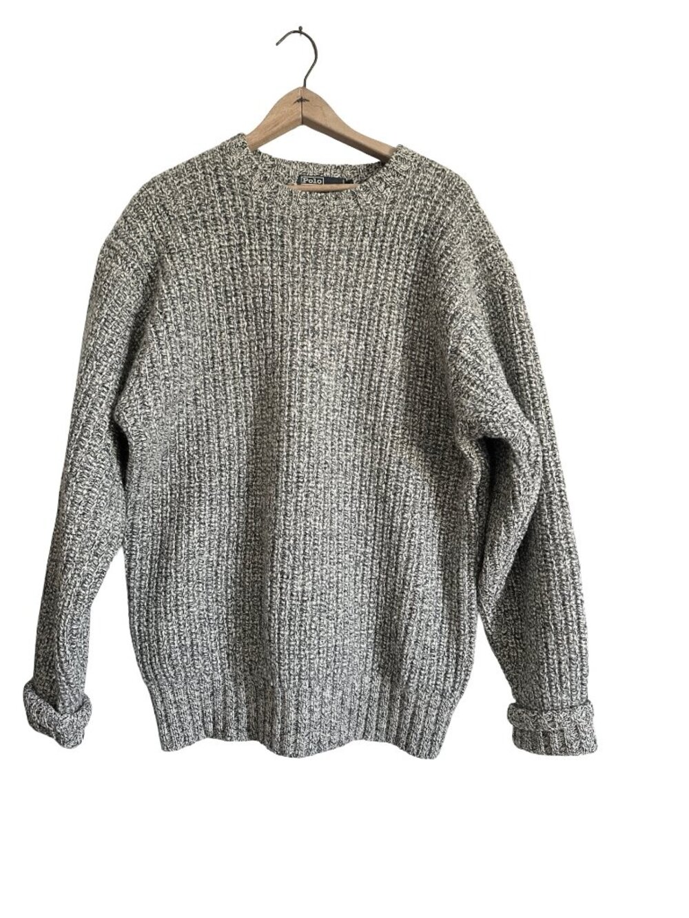 VINTAGE Polo Ralph Lauren Sweater Men Gray Heather Ragg Wool Crewneck 90s XL